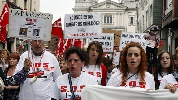 Una de las manifestaciones que han protagonizado los trabajadores de Los Telares. 