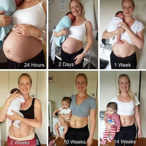 Julie Bhosale muestra su barriga, tras dar a luz a su segundo hijo.