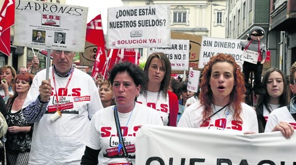 Trabajadores de Los Telares durante una de las manifestaciones de los últimos meses. 