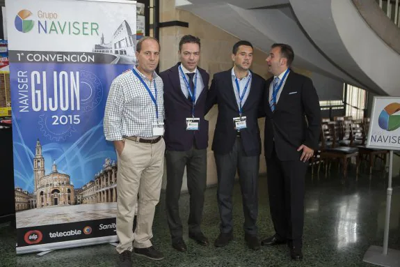 Miguel Arganza (EdP), Jonathan García (Sanitas), Alejandro Martínez Peón (Telecable) e Iván Álvarez Alonso (Naviser), ayer.