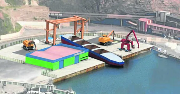 Recreación de la factoría de desguace y reciclaje de barcos que será instalada en los muelles de Ribera, de El Musel. 