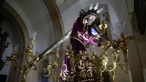 La imagen del Ecce Homo, preparada para la procesión.