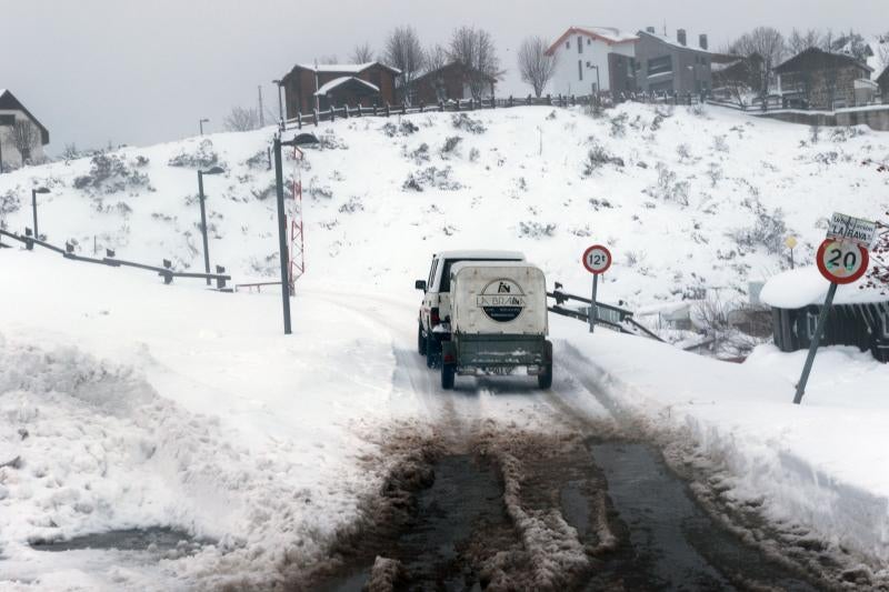 La nieve se acumula en La Raya, en el concejo de Aller. 