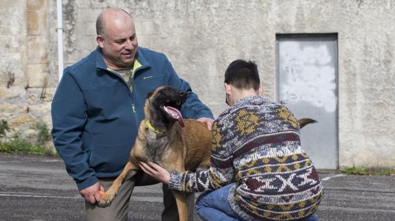 Francisco Javier Lavandera juega con su hijo y el perro de ambos, Fu.