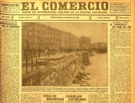 Recorte de prensa que relatan los daños provocados por  el temporal en 1925. 