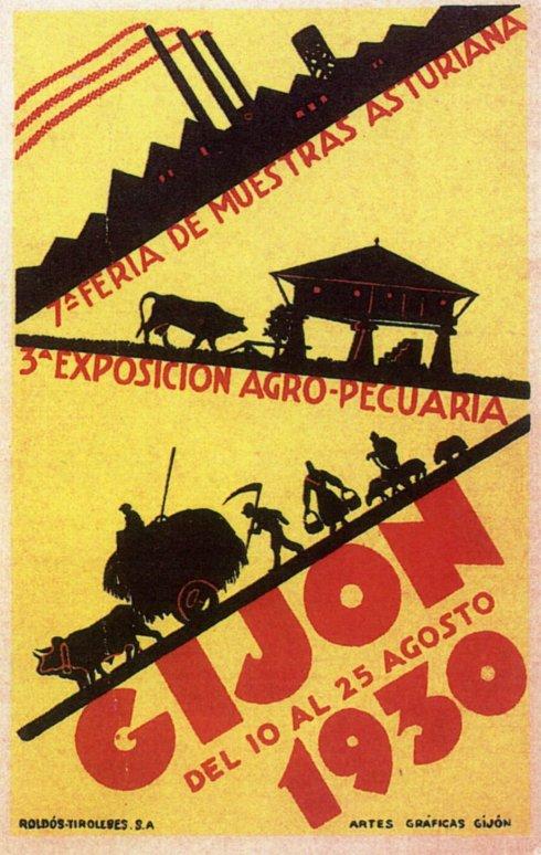 Economía terrestre y marítima en el cartel de la edición de 1925, junto a una imagen del campo, en 1930, diferente a la actual. 