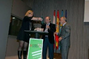 Un representante del Ayuntamiento de Fuenlabrada recibe el premio en presencia de Pere Navarro. / L. SEVILLA