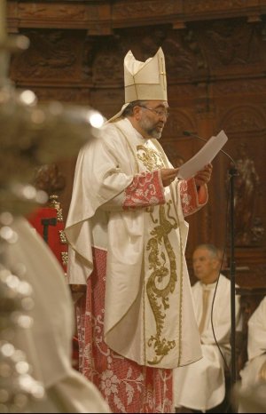 Monseñor Sanz Montes, durante la misa celebrada ayer en la catedral de Huesca. ::
PURIFICACIÓN CITOULA