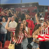 Locura de un grupo de aficionados del Athletic en Mallorca con el empate de Williams