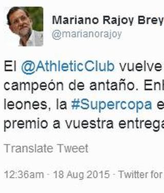 Hasta Rajoy felicita al Athletic: &quot;Es un ejemplo y un orgullo para todos los españoles&quot;