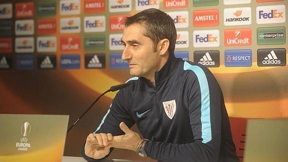 Ernesto Valverde, durante la rueda de prensa.
