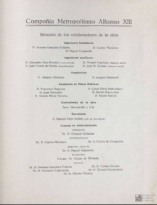Relación de profesionales que intervienen en el primer tramo del suburbano.
