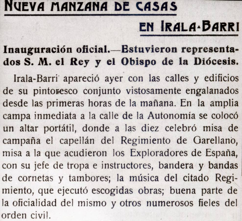 Irala, historia de un barrio que cumple un siglo