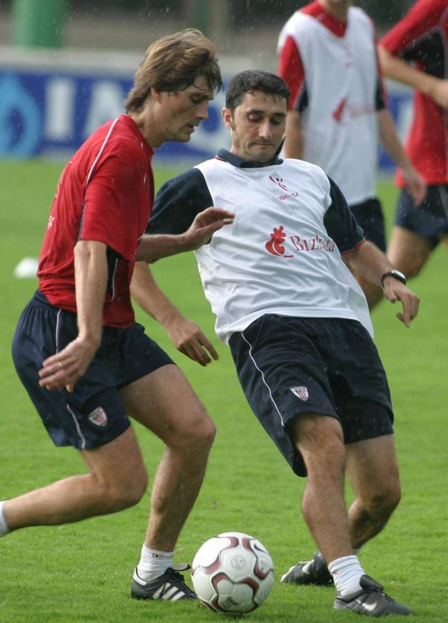 Durante un entrenamiento con Ernesto Valverde.