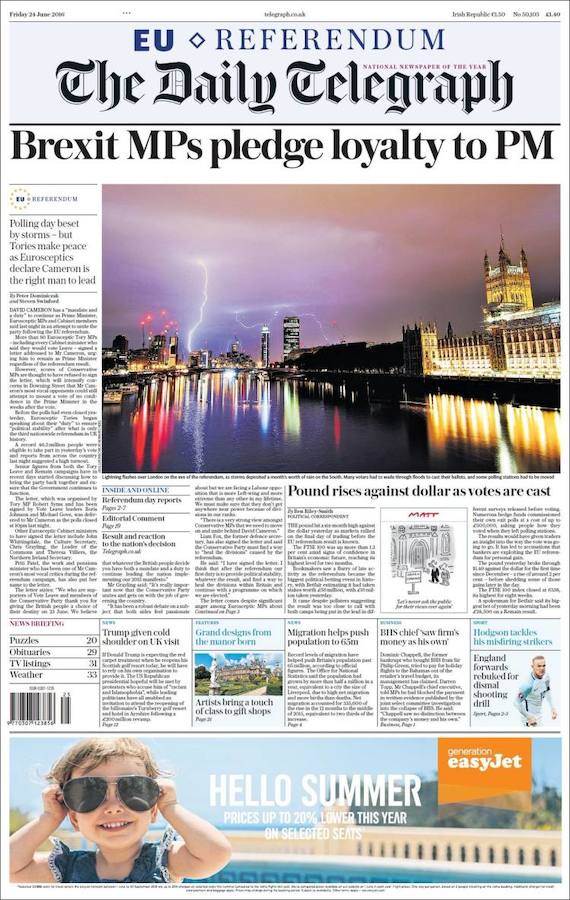 Así ve la prensa británica la salida de Reino Unido de la UE