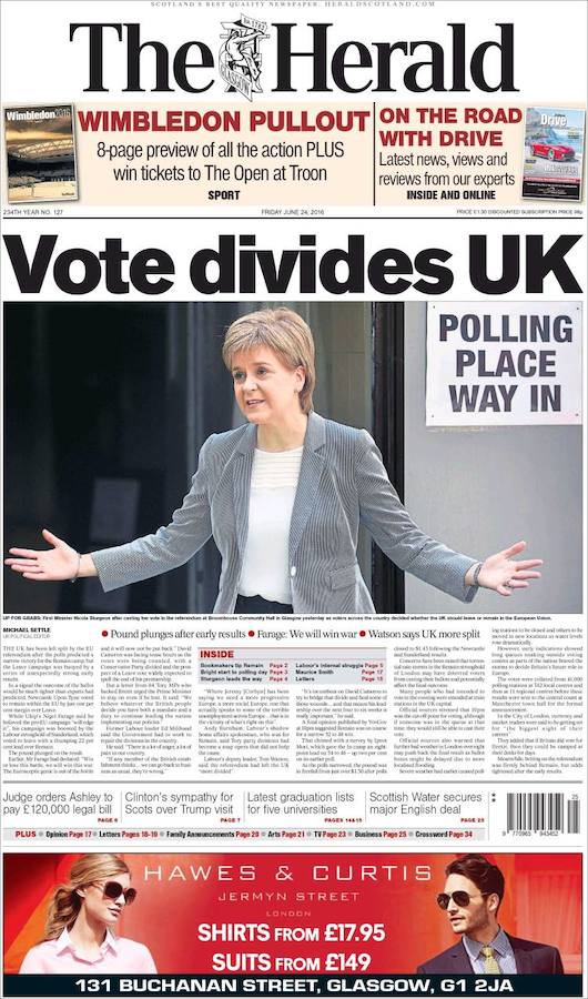 Así ve la prensa británica la salida de Reino Unido de la UE