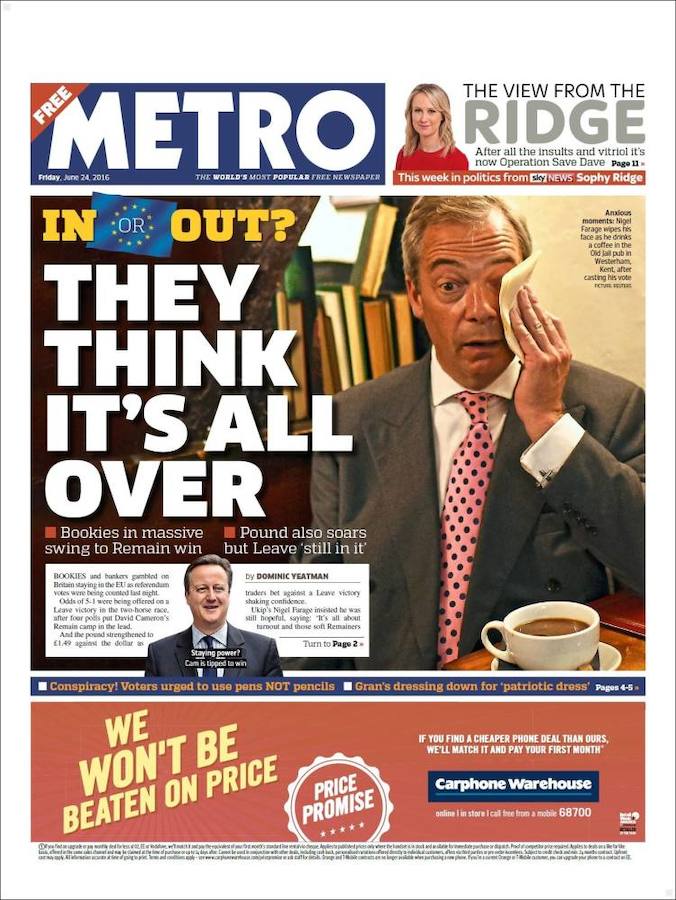 Así ve la prensa británica la salida de Reino Unido de la UE