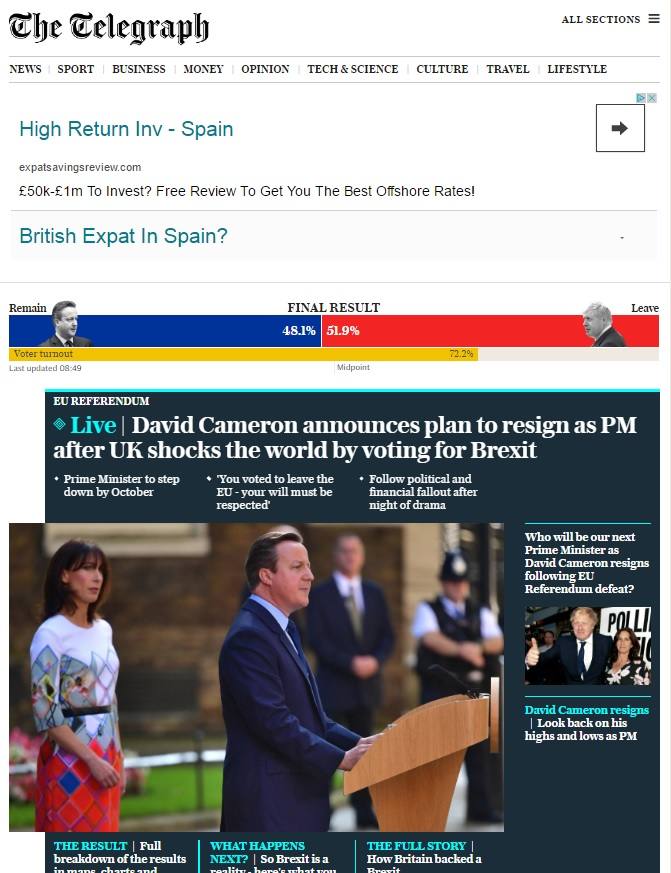 Así ve la prensa británica la salida de Reino Unido de la UE