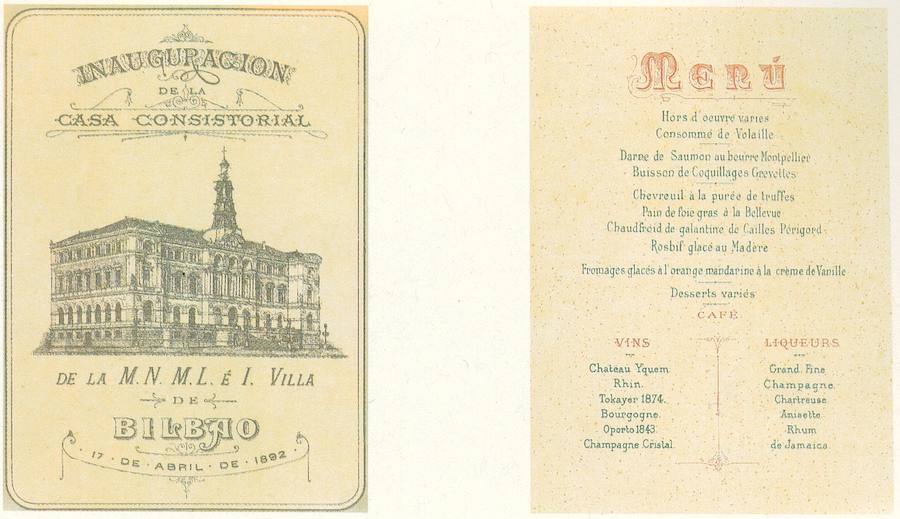 Tarjetón de invitación y menú del banquete de inauguración de la Casa Consistorial.