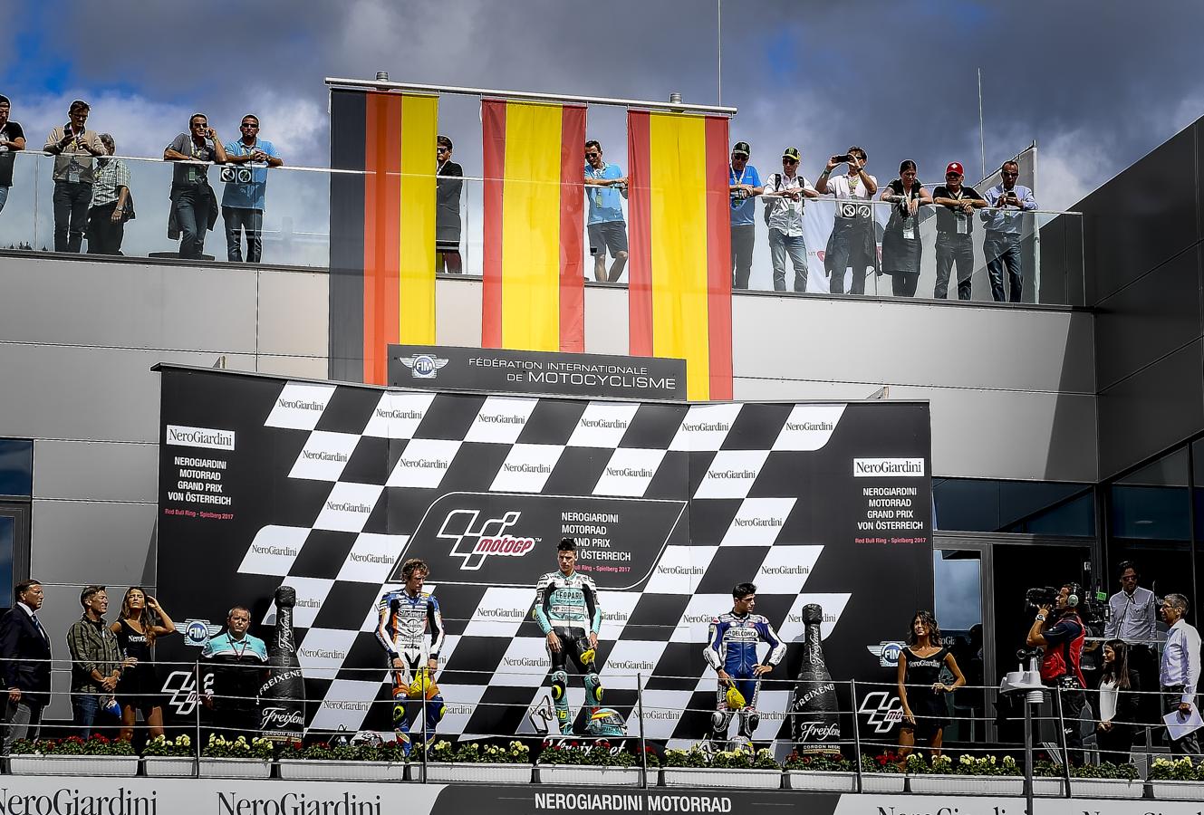 El podio de Moto3, con doblete español. 