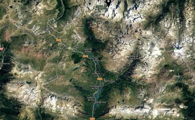 Mapa del valle y punto donde se ha perdido la pista del montañero de Aretxabaleta.