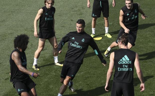 Cristiano Ronaldo, entrenando en Valdebebas. 