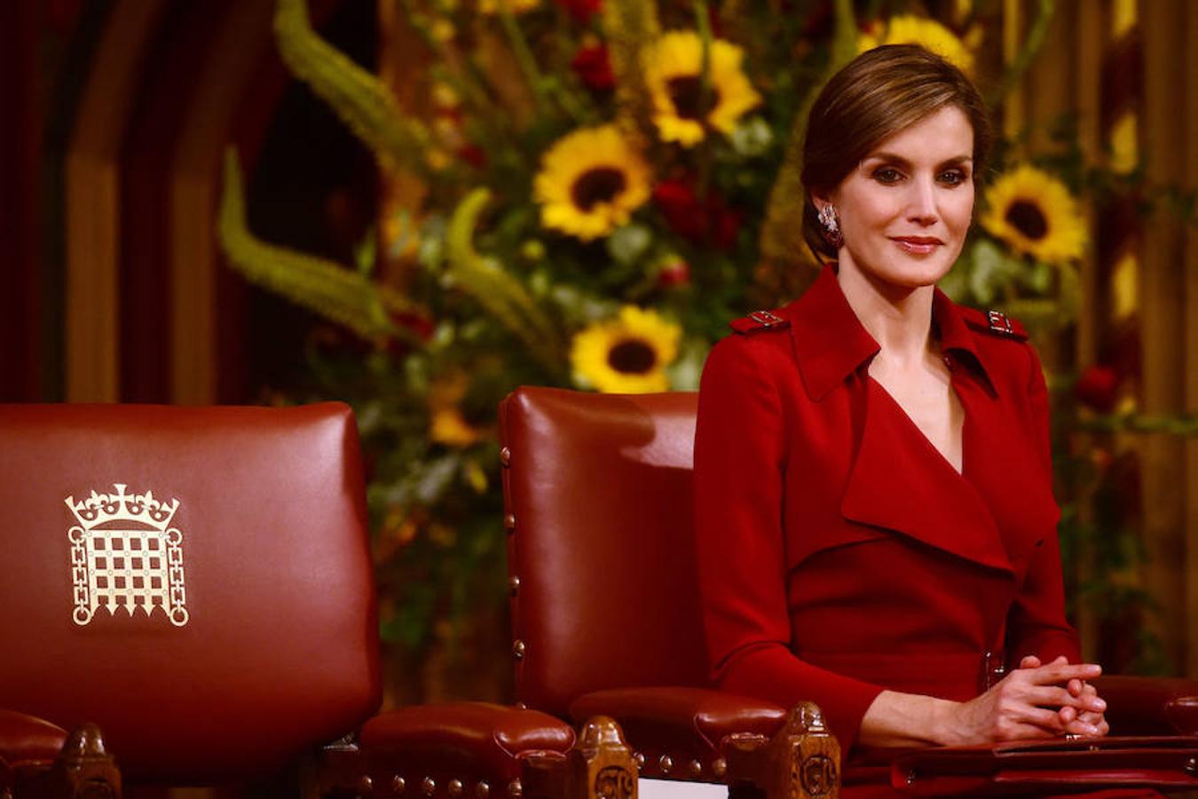 La reina Letizia, en el Palacio de Westminster durante la visita de Estado de los Reyes a Reino Unido en julio de 2017.