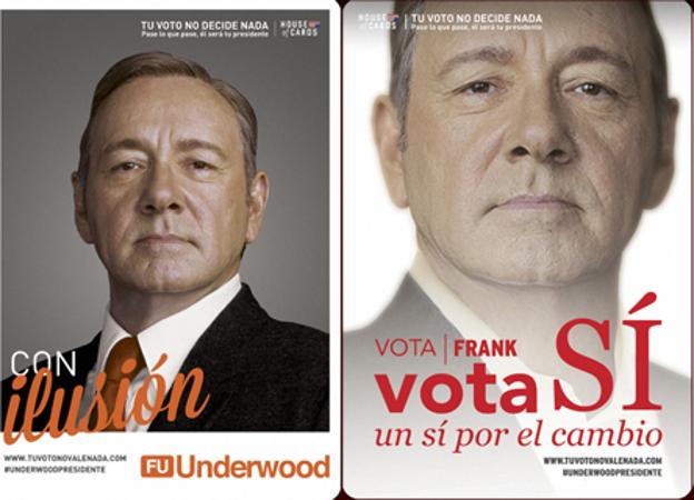 Frank Underwood, protagonista de la serie 'House of Cards', parodió los carteles electorales de Ciudadanos y PSOE.