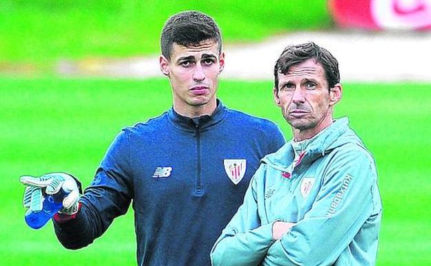 Ziganda y Kepa en el entrenamiento del lunes.