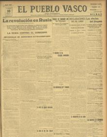 Imagen secundaria 2 - Julio de 1917. Manifestación convocada por los bolcheviques y reprimida por el Gobierno. Marzo de 1917. Grupo de bolcheviques tras la caída del zar. En prensa. Portada de ‘El Pueblo Vasco’.