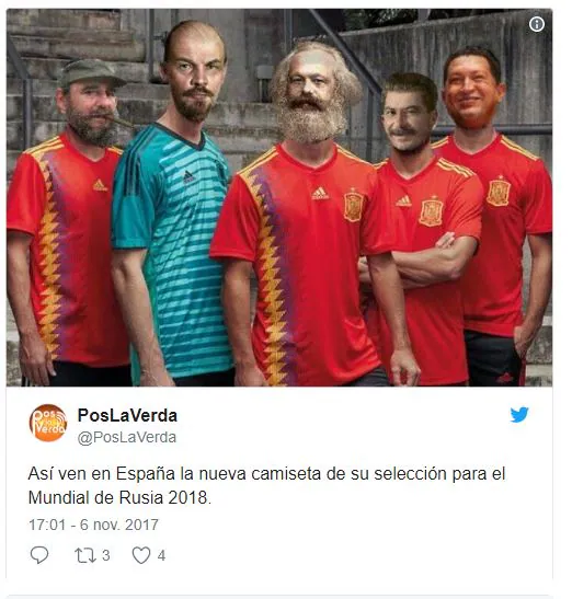 La camiseta para el Mundial de Rusia 2018 derivado de la combinación del color azul petróleo sobre un fondo rojo, que aparece como morado en los medios audiovisuales, ha provocado polémica por su parecido a la bandera republicana