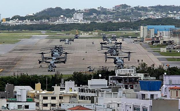 Aviones militares de EE UU en Okinawa.