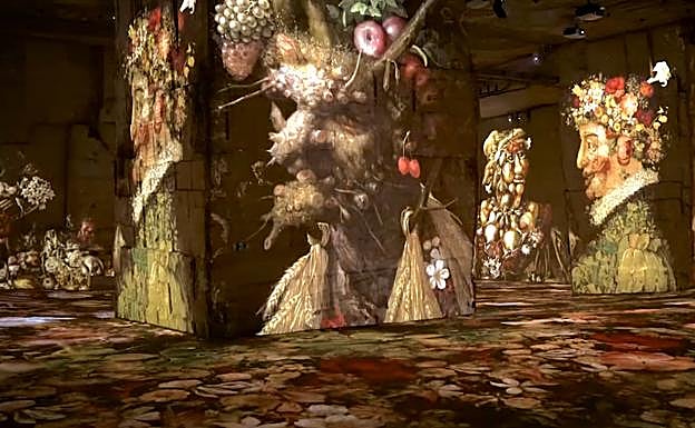 Imagen principal - Imágenes de'El fantástico y maravilloso mundo de Bosch, Brueghel y Arcimboldo', la proyección que se ha realizado en 2017. 