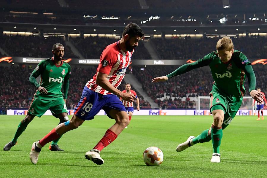 El Atlético venció por 3-0 al Lokomotiv de Moscú en la ida de los octavos de final de la Liga Europa. Saúl abrió el marcador con un golazo, Costa anotó al rechace y Koke puso la sentencia tras una asistencia de Juanfran.