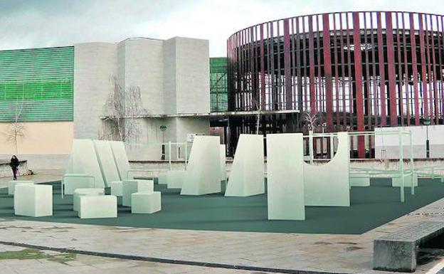 Simulación de la pista de parkour que se habilitará en una plaza de Portal de Foronda, entre el supermercado de Mercadona y la comisaría de la Ertzaintza.