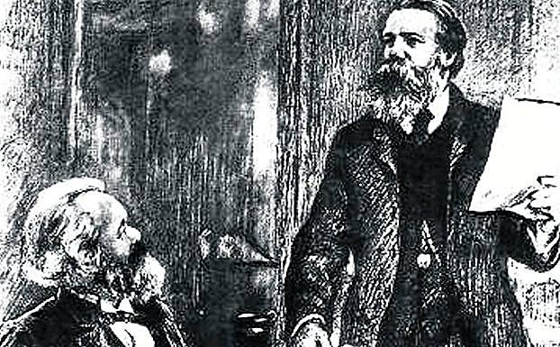 Grabatu honetan Marx eta Engels ikusten ditugu Londreseko bere egoitzan.