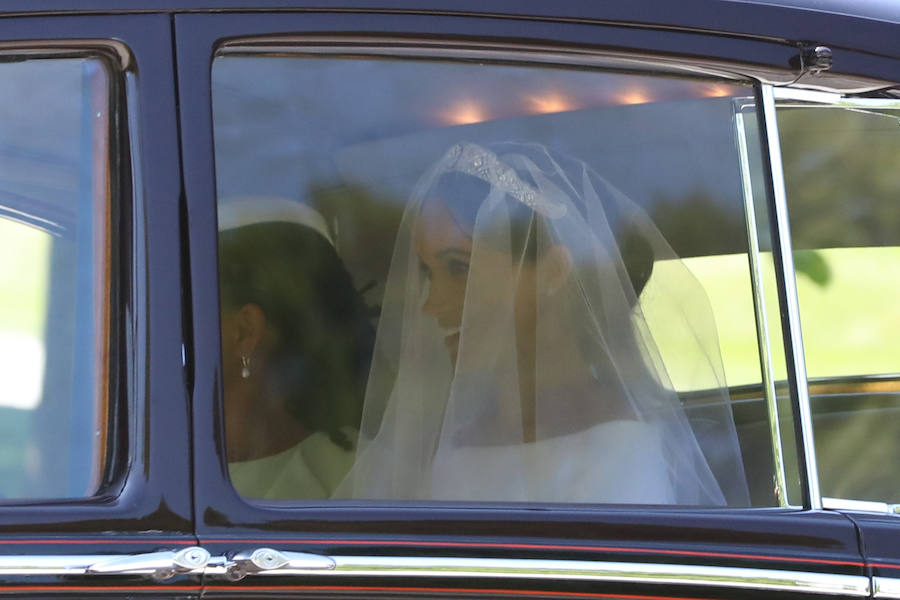 Meghan Markle, en el coche que le ha conducido a Windsor.