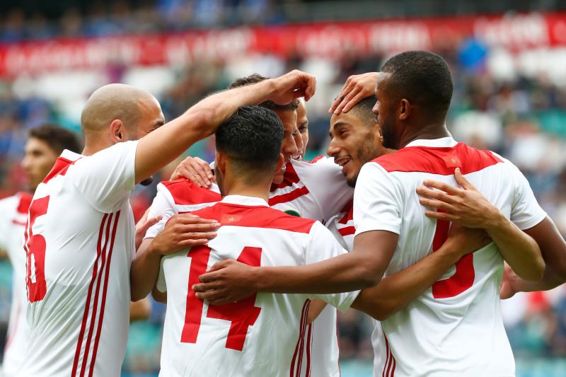 Jugadores de Marruecos celebrando un gol