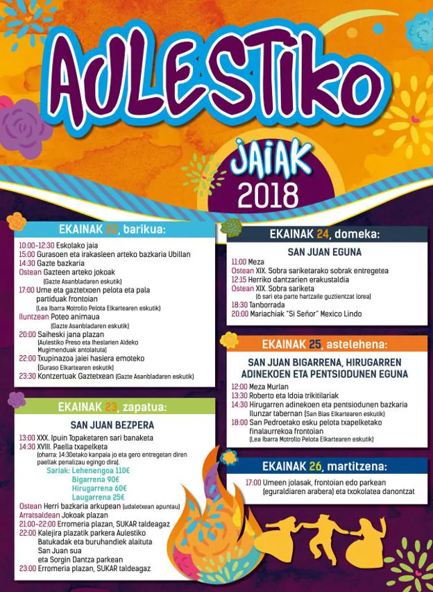 Programa de fiestas de Aulesti 2018: Aulestiko San Juan Jaiak