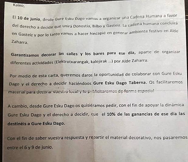 El contenido de la carta enviada a los bares.