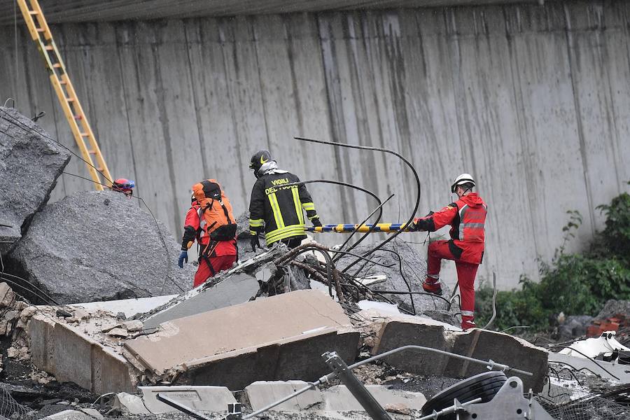 Fotos: Las imágenes del desplome del puente en Génova