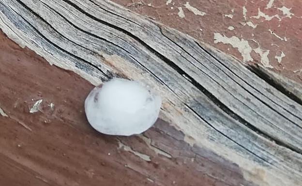 Una de las bolas de granizo que han caído del cielo en Gernika.