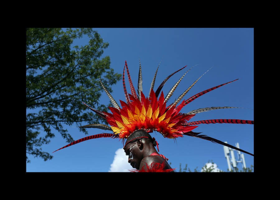 Participantes en el desfile anual del día de las Indias Occidentales el 3 de septiembre de 2018 en el barrio de Brooklyn de la ciudad de Nueva York. El desfile es una de las mayores celebraciones de la cultura caribeña en América del Norte. 