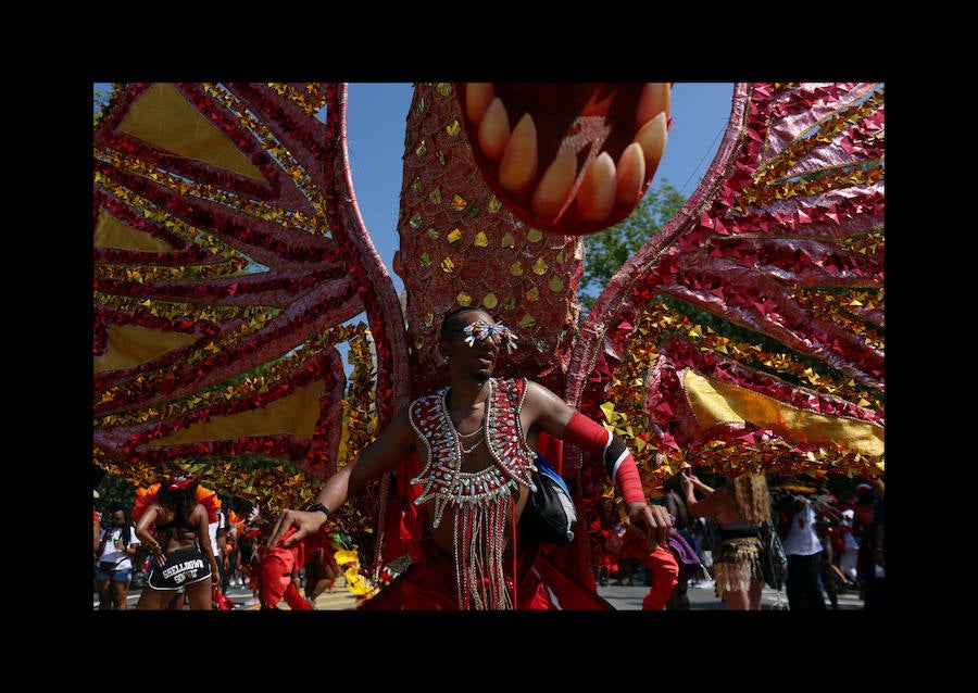 Participantes en el desfile anual del día de las Indias Occidentales el 3 de septiembre de 2018 en el barrio de Brooklyn de la ciudad de Nueva York. El desfile es una de las mayores celebraciones de la cultura caribeña en América del Norte. 