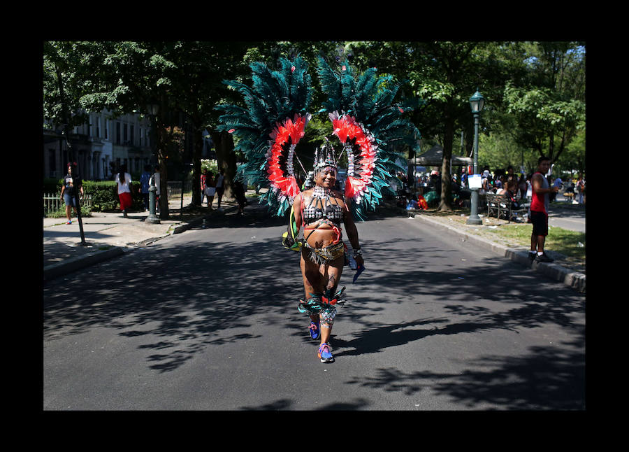 Participantes en el desfile anual del día de las Indias Occidentales el 3 de septiembre de 2018 en el barrio de Brooklyn de la ciudad de Nueva York. El desfile es una de las mayores celebraciones de la cultura caribeña en América del Norte. 