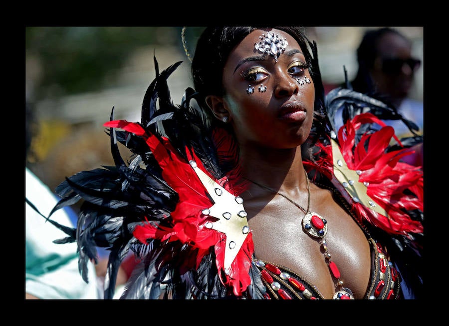 Participantes en el desfile anual del día de las Indias Occidentales el 3 de septiembre de 2018 en el barrio de Brooklyn de la ciudad de Nueva York. El desfile es una de las mayores celebraciones de la cultura caribeña en América del Norte. 