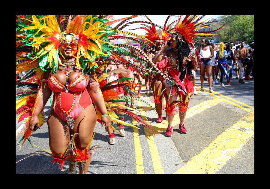 Participantes en el desfile anual del día de las Indias Occidentales el 3 de septiembre de 2018 en el barrio de Brooklyn de la ciudad de Nueva York. El desfile es una de las mayores celebraciones de la cultura caribeña en América del Norte. 