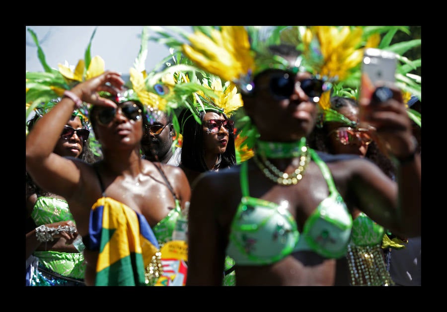 Participantes en el desfile anual del día de las Indias Occidentales el 3 de septiembre de 2018 en el barrio de Brooklyn de la ciudad de Nueva York. El desfile es una de las mayores celebraciones de la cultura caribeña en América del Norte. 