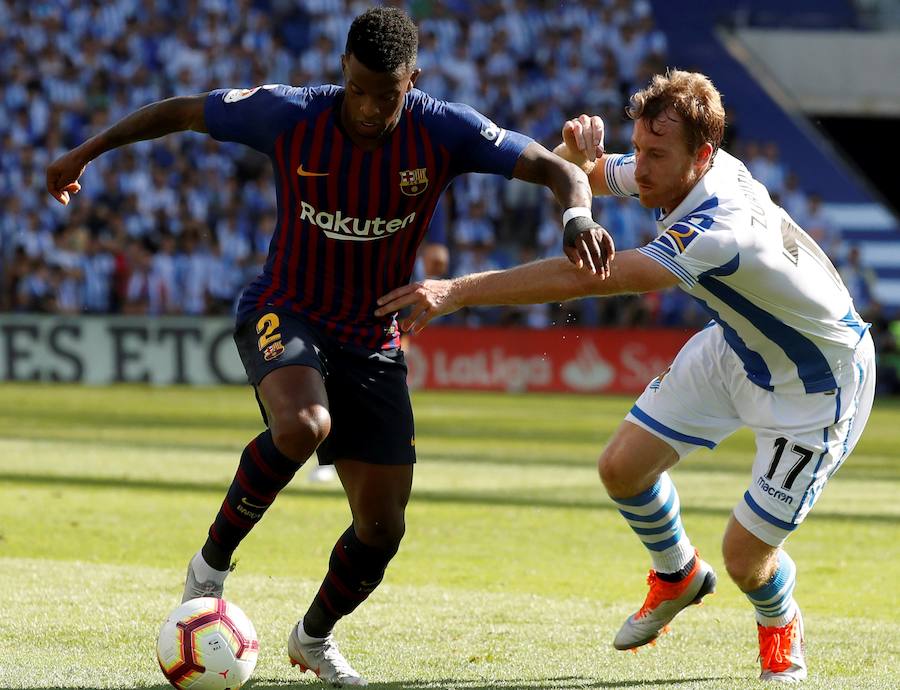 El conjunto azulgrana se llevó los tres puntos en Anoeta, tras un partido en el que la Real Sociedad comenzó adelantándose pero en el que el Barcelona se impuso gracias a los goles de Luis Suárez y Dembélé