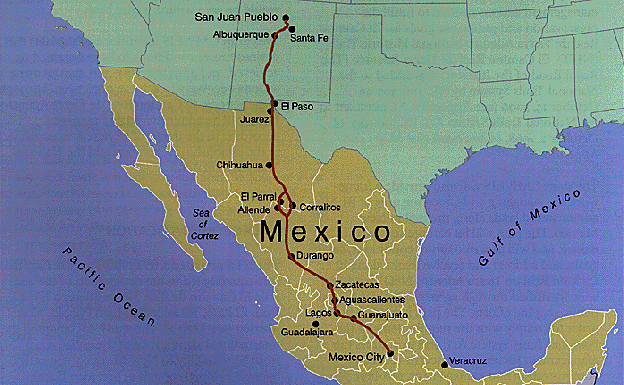 Imagen principal - 1. Ruta. / 2. Mapa de Arizona y Nuevo México. / 3. El Camino Real de Tierra Adentro.